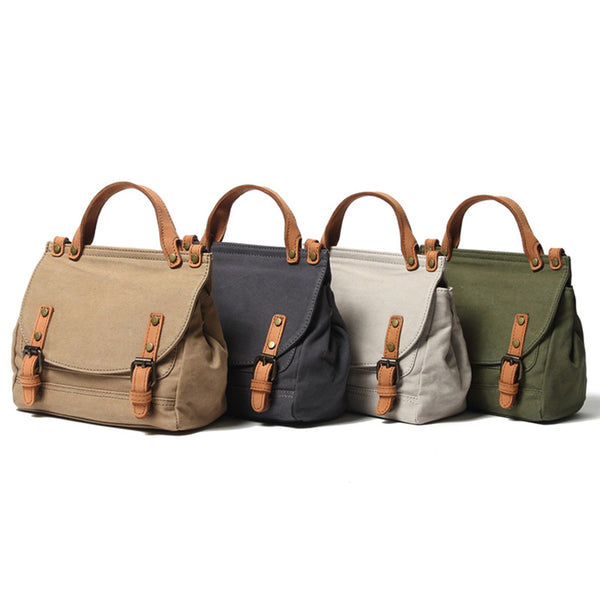 Women Canvas With Leather Handbag Stylish Canvas Shoulder Bag Crossbody Bag FX7183 - ROCKCOWLEATHERSTUDIO