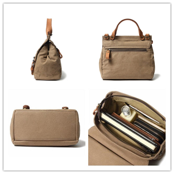 Women Canvas With Leather Handbag Stylish Canvas Shoulder Bag Crossbody Bag FX7183 - ROCKCOWLEATHERSTUDIO