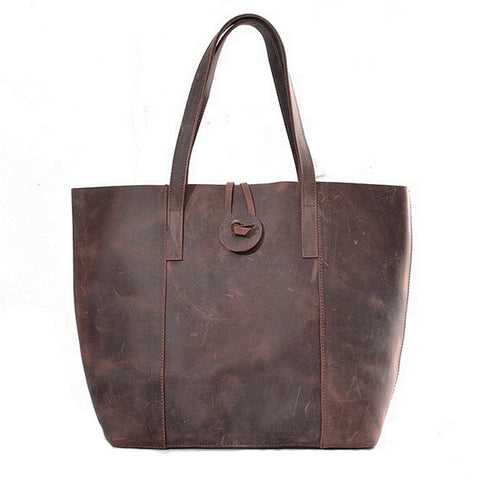 Handcrafted Vintage Crazy Horse Leather Women Tote Bag, Shopping Bag, Shoulder Bag YD006 - ROCKCOWLEATHERSTUDIO