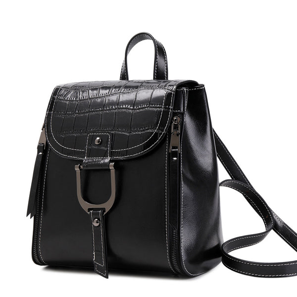 Women's Top Grain Leather Backpack Stylish Leather Rucksack Women Leather Travel Backpack Fashion City Backpack