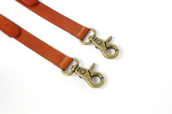 Tan Brown Leather Suspenders, Groomsmen Wedding Suspenders  display picture 1