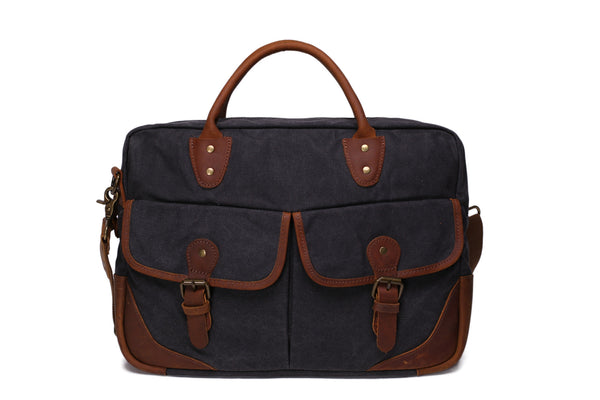 Vintage Messenger Bag, Canvas and Genuine Leather Briefcase Shoulder Laptop Bag YD2169 - ROCKCOWLEATHERSTUDIO