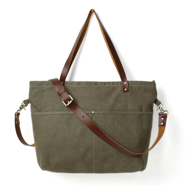 Waxed Canvas Tote Bag, Women Shoulder Bag With Leather, Diaper Bag, Handbag 14022 - ROCKCOWLEATHERSTUDIO