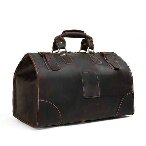 Vintage Style Large Crazy Horse Leather Duffle Bag - ROCKCOWLEATHERSTUDIO