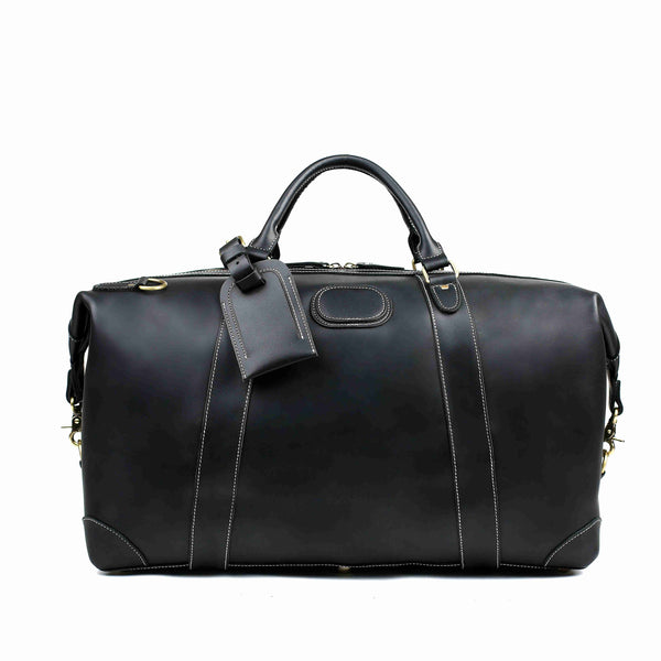 RockCow Black Leather Duffle Bag, Mens Weekend Bag, Mens Travel Bag - ROCKCOWLEATHERSTUDIO