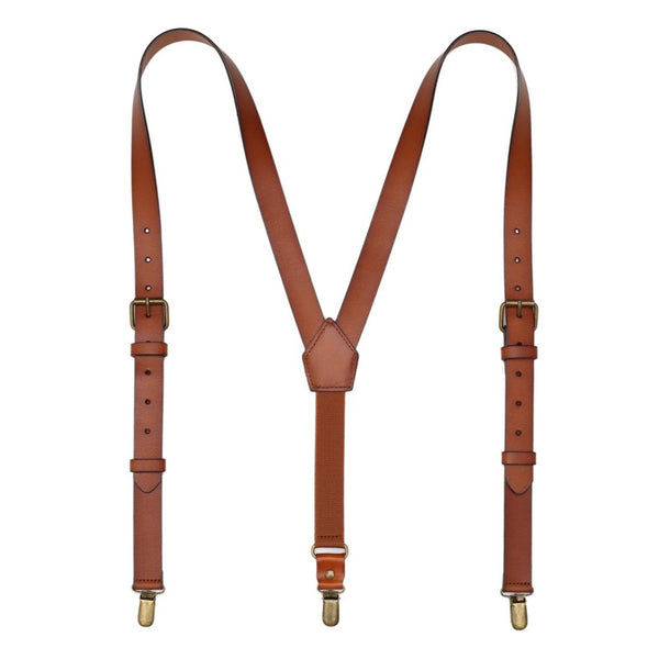 Groomsmen Gift Leather Suspenders Adjustable Y Back Design Brown Leather Suspenders Personalized Groomsman Gift