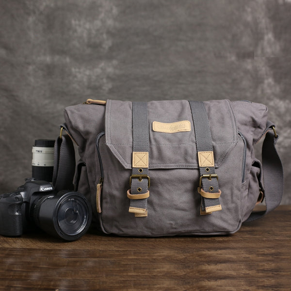 Canvas DSLR Camera Bag, Professional SLR Camera Bag, Men's Canvas Messenger Bag BBK-1 - ROCKCOWLEATHERSTUDIO