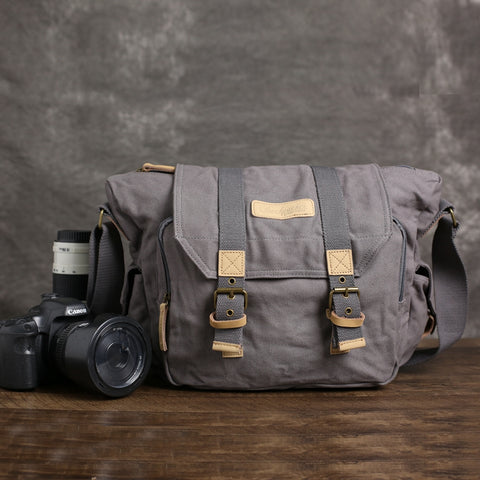 Canvas DSLR Camera Bag, Professional SLR Camera Bag, Men's Canvas Messenger Bag BBK-1 - ROCKCOWLEATHERSTUDIO