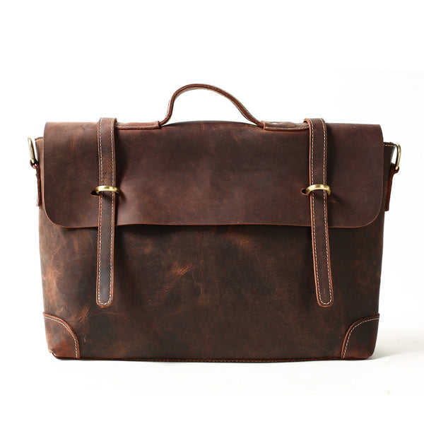 Classic Vintage Leather Briefcase for Men, Messenger Bags - ROCKCOWLEATHERSTUDIO