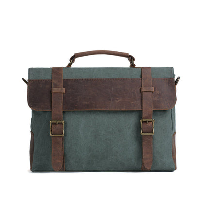 Handmade Canvas Leather Briefcase, Messenger Laptop Bag Satchel Bag 1870 - ROCKCOWLEATHERSTUDIO