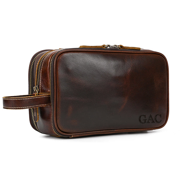 Groomsmen Gift Personalized Leather Toiletry Bag Waterproof Leather Dopp Kit Men's Shaving Kit, Groomsmen Proposal - ROCKCOWLEATHERSTUDIO
