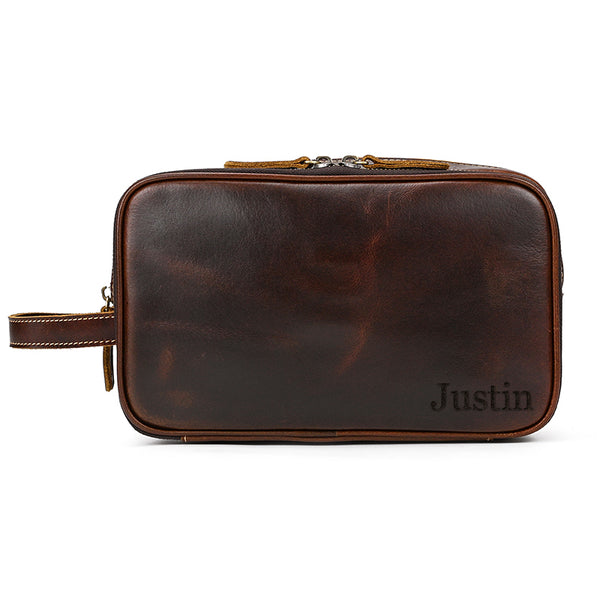 Groomsmen Gift Personalized Leather Toiletry Bag Waterproof Leather Dopp Kit Men's Shaving Kit, Groomsmen Proposal - ROCKCOWLEATHERSTUDIO