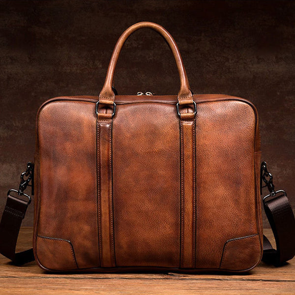 Full Grain Leather Briefcase Men's Leather Laptop Bag Shoulder Messenger Bag