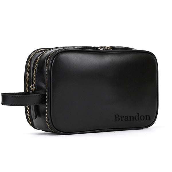 Groomsmen Gift Personalized Leather Toiletry Bag Waterproof Leather Dopp Kit Men's Shaving Kit, Groomsmen Proposal - ROCKCOWLEATHERSTUDIO