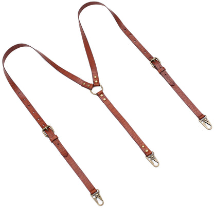 Leather Suspenders for Men Genuine Leather Y Back Adjustable Suspenders with Hooks Groomsmen Gift