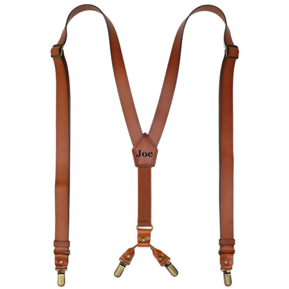 Mens Leather Suspenders Y Back Design Adjustable Suspender with 4 Metal Clips Leather Braces Groomsmen Gift