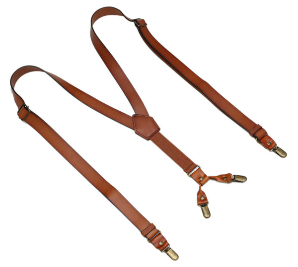 Mens Leather Suspenders Y Back Design Adjustable Suspender with 4 Metal Clips Leather Braces Groomsmen Gift