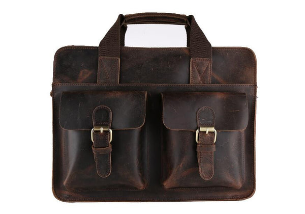 ROCKCOW Vintage Leather Laptop Bag 13" Messenger Handmade Briefcase Crossbody Shoulder Bag 6132 - ROCKCOWLEATHERSTUDIO