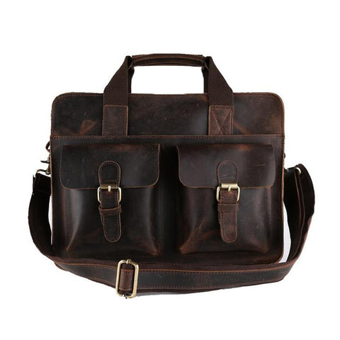 ROCKCOW Vintage Leather Laptop Bag 13" Messenger Handmade Briefcase Crossbody Shoulder Bag 6132 - ROCKCOWLEATHERSTUDIO
