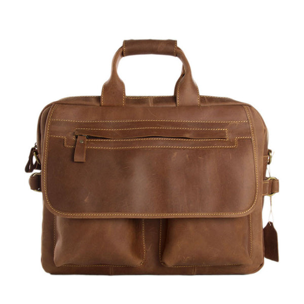 Men Leather Briefcase Travel Bag Leather Laptop with Shoulder Strap 8951 - ROCKCOWLEATHERSTUDIO