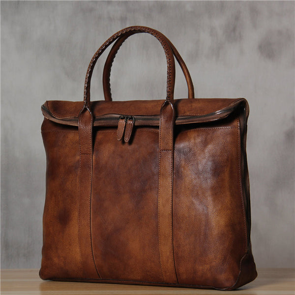 Vintage Brown Distressed Leather Briefcase for Men - ROCKCOWLEATHERSTUDIO
