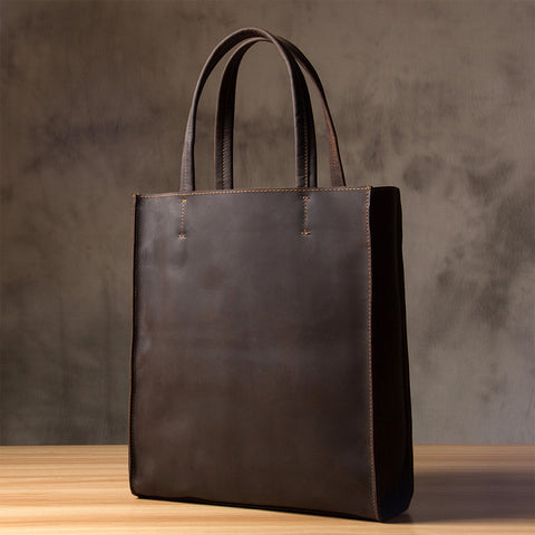 Handmade Crazy Horse Leather Tote Bag, Shopping Bag, Leather Shoulder Bag For Women 0669 - ROCKCOWLEATHERSTUDIO