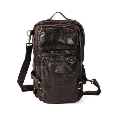 ROCKCOW Large Capacity Real Leather Men's Brown Backpack for Travelling 7048 - ROCKCOWLEATHERSTUDIO