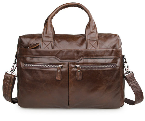 ROCKCOW Handmade Top Grain Leather Briefcase Men's Business Laptop Bag Handbags 7122 - ROCKCOWLEATHERSTUDIO