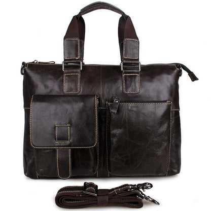 Handmade Top Grain Leather Briefcase Men's Minimalism Messenger Bag Handbags 7264 - ROCKCOWLEATHERSTUDIO