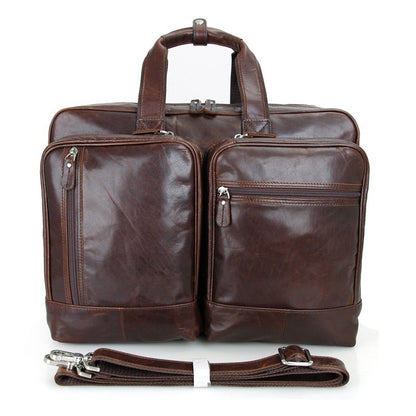 Handmade Top Grain Leather Briefcase Large Travel Messenger Bag Men's Business Laptop Handbags 7343 - ROCKCOWLEATHERSTUDIO