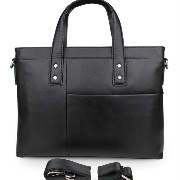 Handmade Top Grain Leather Briefcase Men's Black Business Laptop Shoulder Bags 7329 - ROCKCOWLEATHERSTUDIO