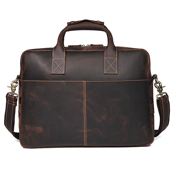 Handmade Top Grain Leather Briefcase Vintage Travel Messenger Bag Hand Bags 7382R - ROCKCOWLEATHERSTUDIO