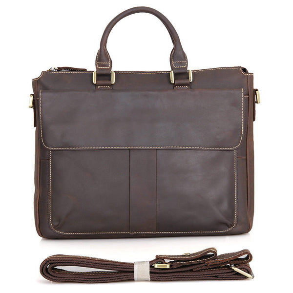 Handmade Crazy Horse Leather Briefcase Men's Business Cross Body Bags Leather Handbags 7113 - ROCKCOWLEATHERSTUDIO