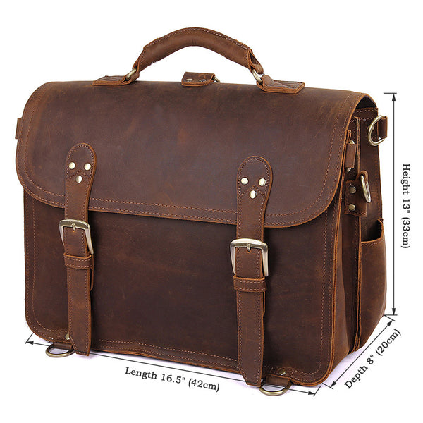 Handmade Crazy Horse Leather Messenger Bags Brown Vintage Shoulder Bag ...