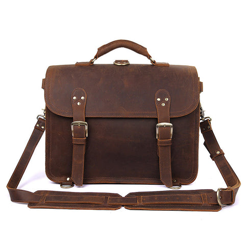Handmade Crazy Horse Leather Messenger Bags Brown Vintage Shoulder Bags  7370R - ROCKCOWLEATHERSTUDIO