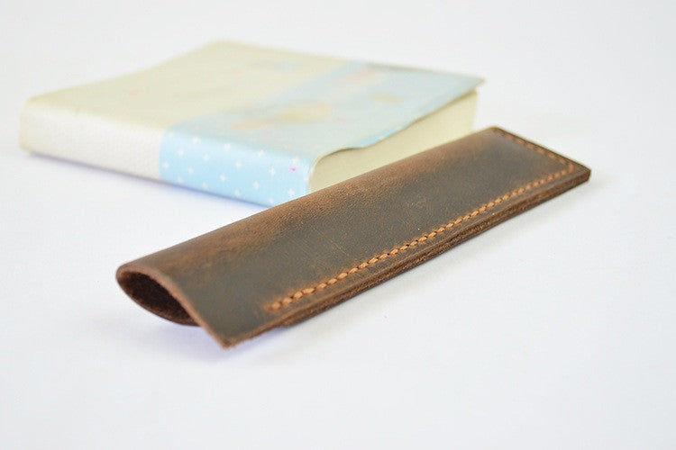 Hand Stitched Genuine Natural Leather Pen Holder, Leather Pen Case