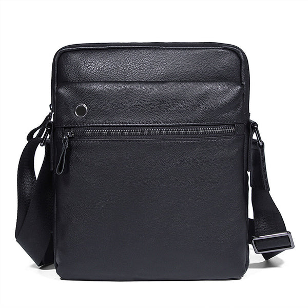 Black Top Grain Leather Shoulder Bag Men's Crossbody Bags Leather Satchel Bag 1045A - ROCKCOWLEATHERSTUDIO
