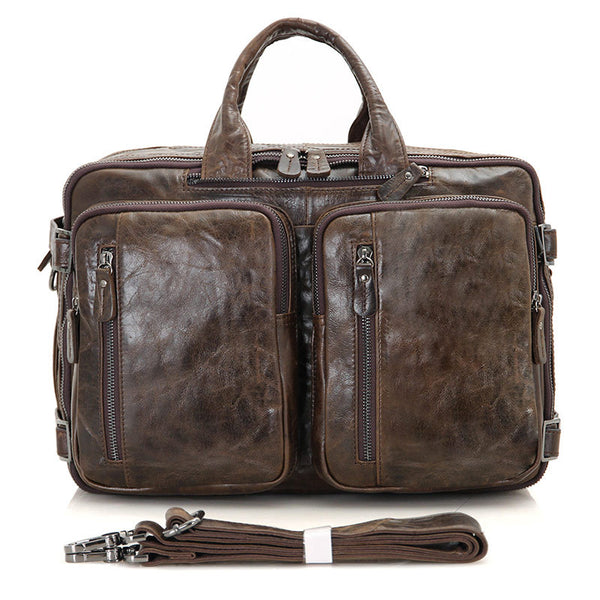convertible leather backpack messenger bag Full Grain Leather Briefcase Convertible Leather Backpack Messenger Shoulder Bag Black