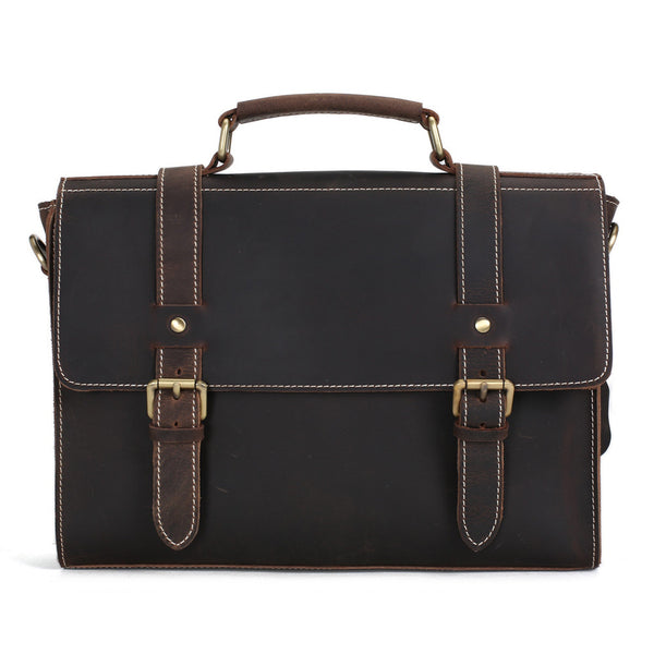 Vintage Style Leather Briefcase Messenger Bag Satchel Bag Crossbody Shoulder Bag 12007 - ROCKCOWLEATHERSTUDIO
