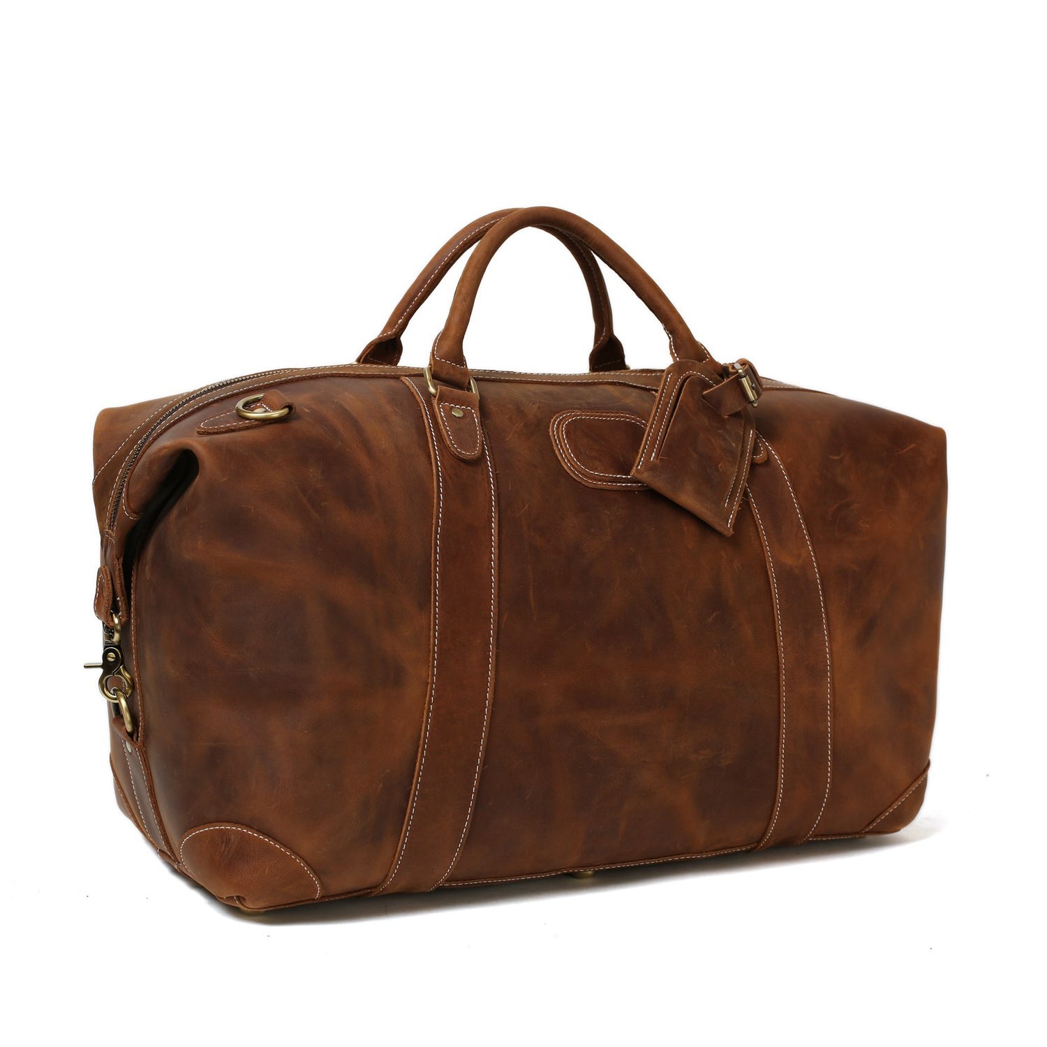 men's / unisex travel duffle bag Men's Genuine Leather Duffle Bag , Large Weekender & Travel Gym Bag Vintage Brown