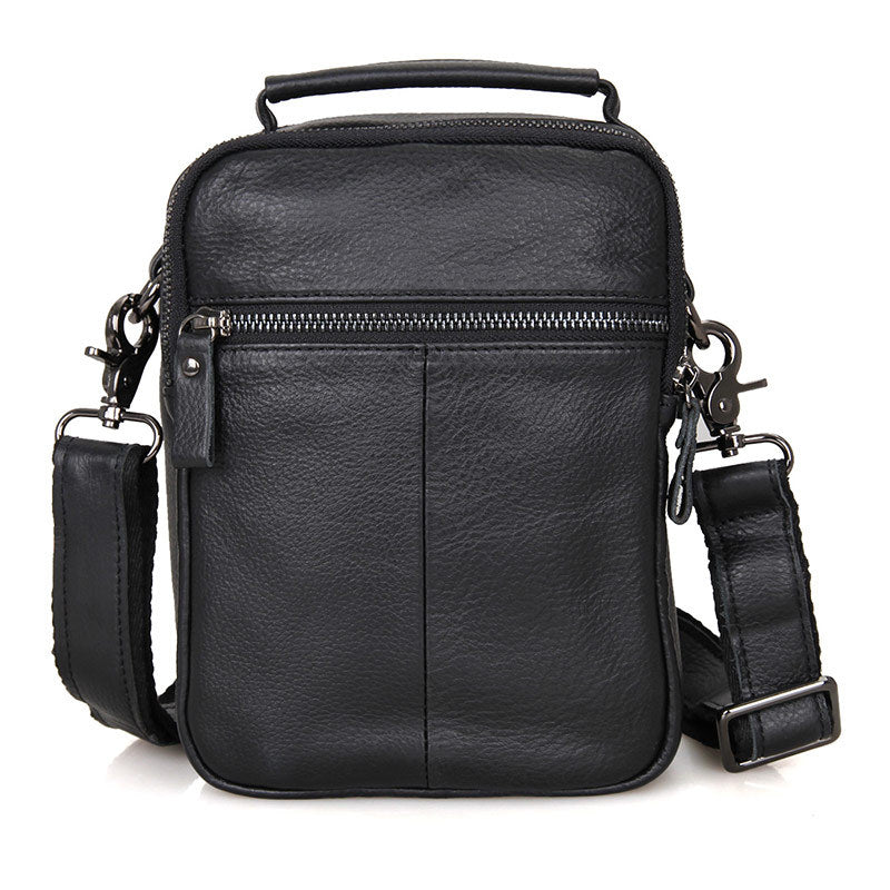 Compact Top Grain Leather Messenger Bags Men's Minimalist Shoulder Bags Satchel 1007