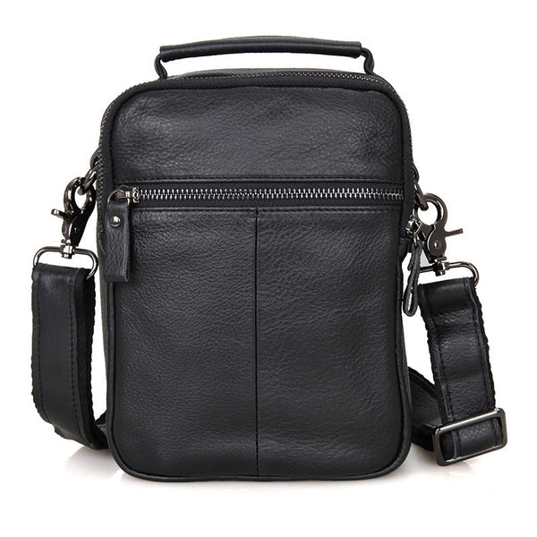 Compact Top Grain Leather Messenger Bags Men's Minimalist Shoulder Bags Satchel 1007 - ROCKCOWLEATHERSTUDIO