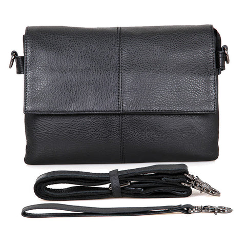 Rockcow Top Grain Leather Messenger Bags Women's Black Leather Shoulder Bag Clutch Bag C003A - ROCKCOWLEATHERSTUDIO
